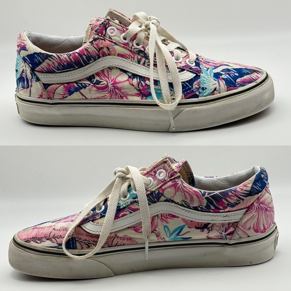 Vans Shoes - Vans Old Skool Tropical Floral Low Top Sneakers Pink Blue Womens 8 Mens 6.5